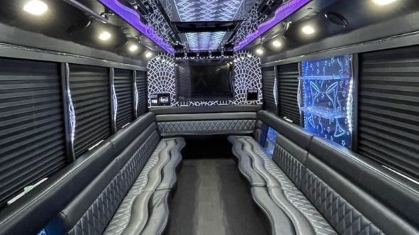 Interior of Monroe Party Bus Company's 25 Passenger Party Bus in Monroe