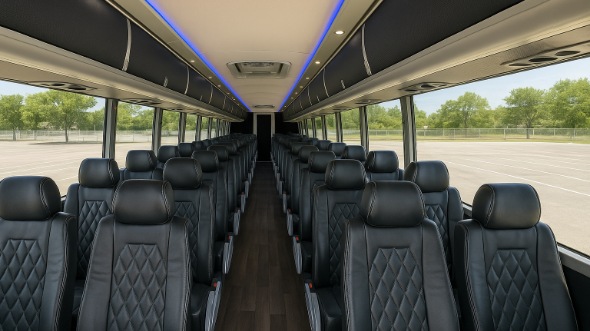 Interior of Louisiana Party Bus Company's 44 Passenger Charter Bus in Louisiana