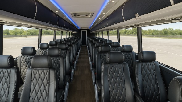 Interior of Louisiana Party Bus Company's 48 Passenger Charter Bus in Louisiana